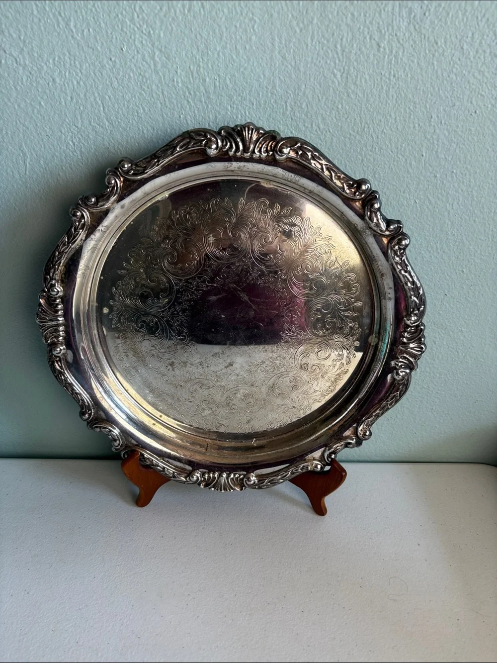 Sheridan Ornate Silver Plated Serving Tray with Engraved Center